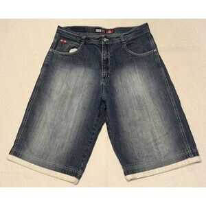VTG Southpole Denim Shorts Mens 36 Blue Faded Wide Leg Baggy Jorts Y2K Hip Hop
